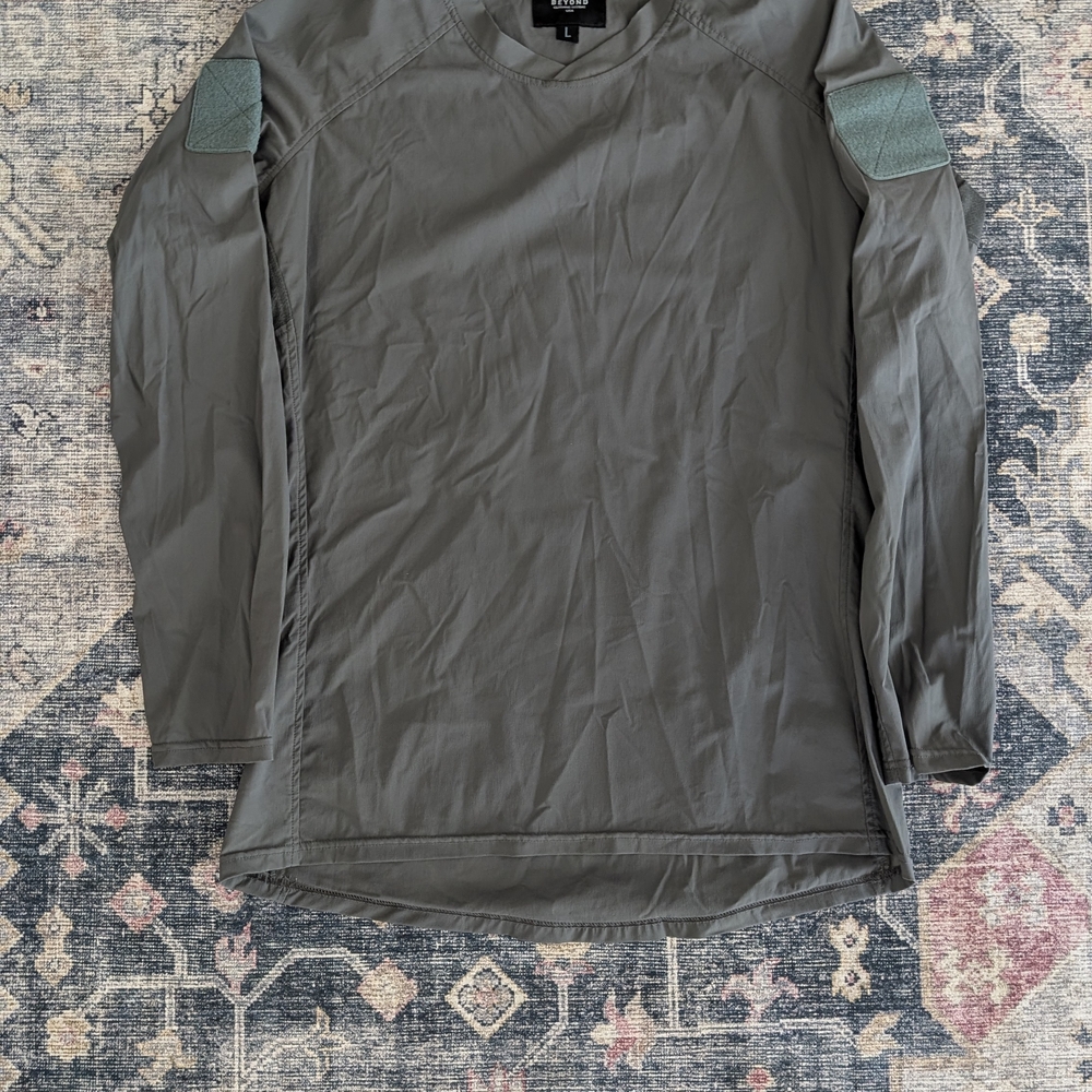 Men's Long Sleeve Tactical Shirt - Gray with Green Patches